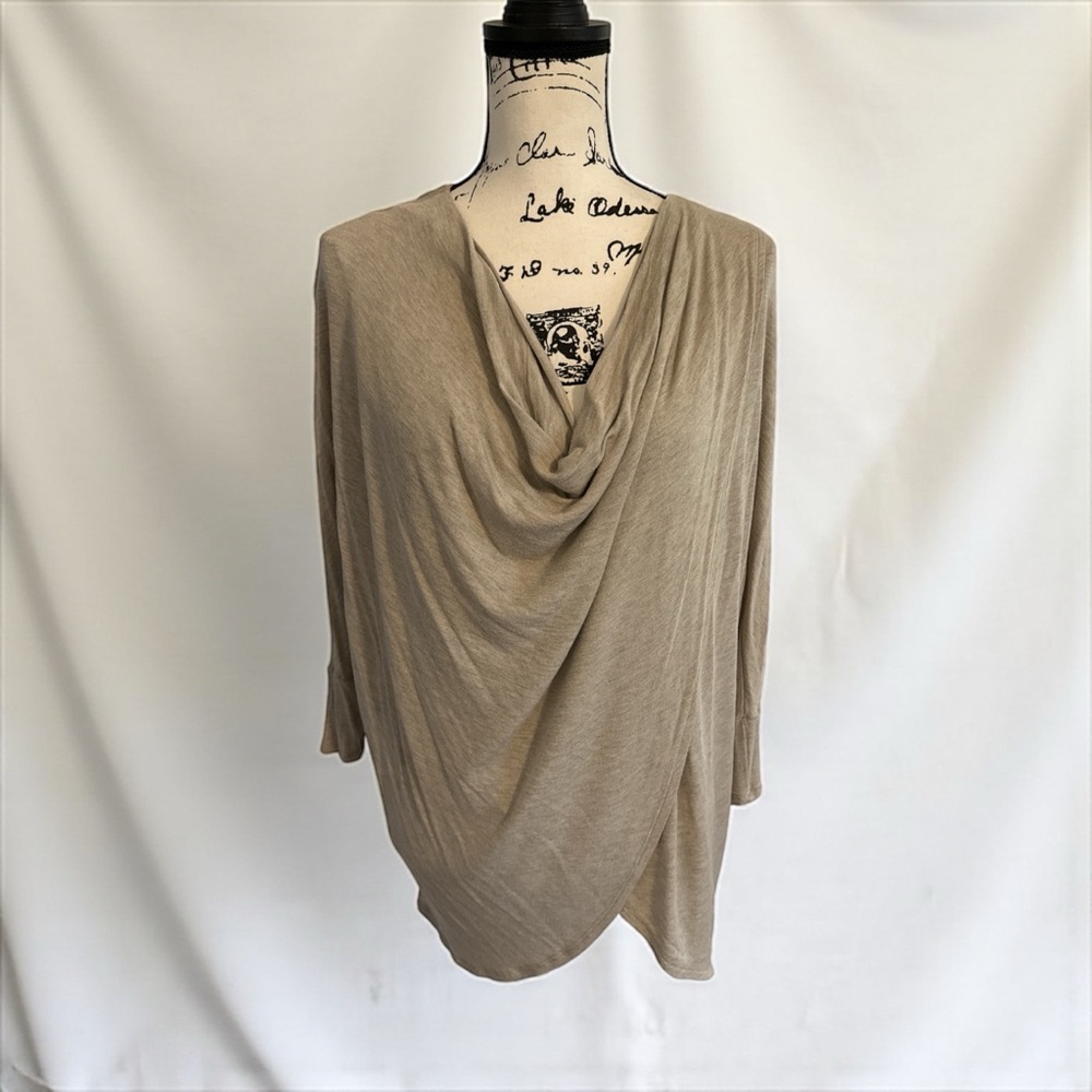 Hailey & Co. Women’s Cowl neck asymmetrical top taupe Size Small
